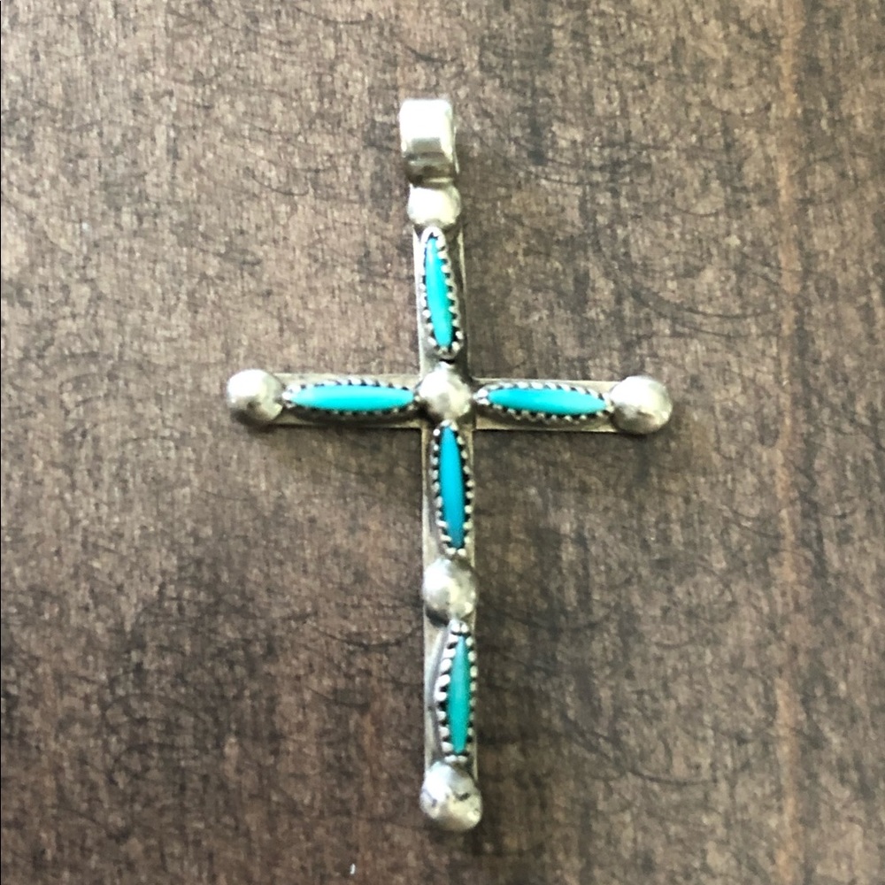 Vintage turquoise and sterling cross pendant